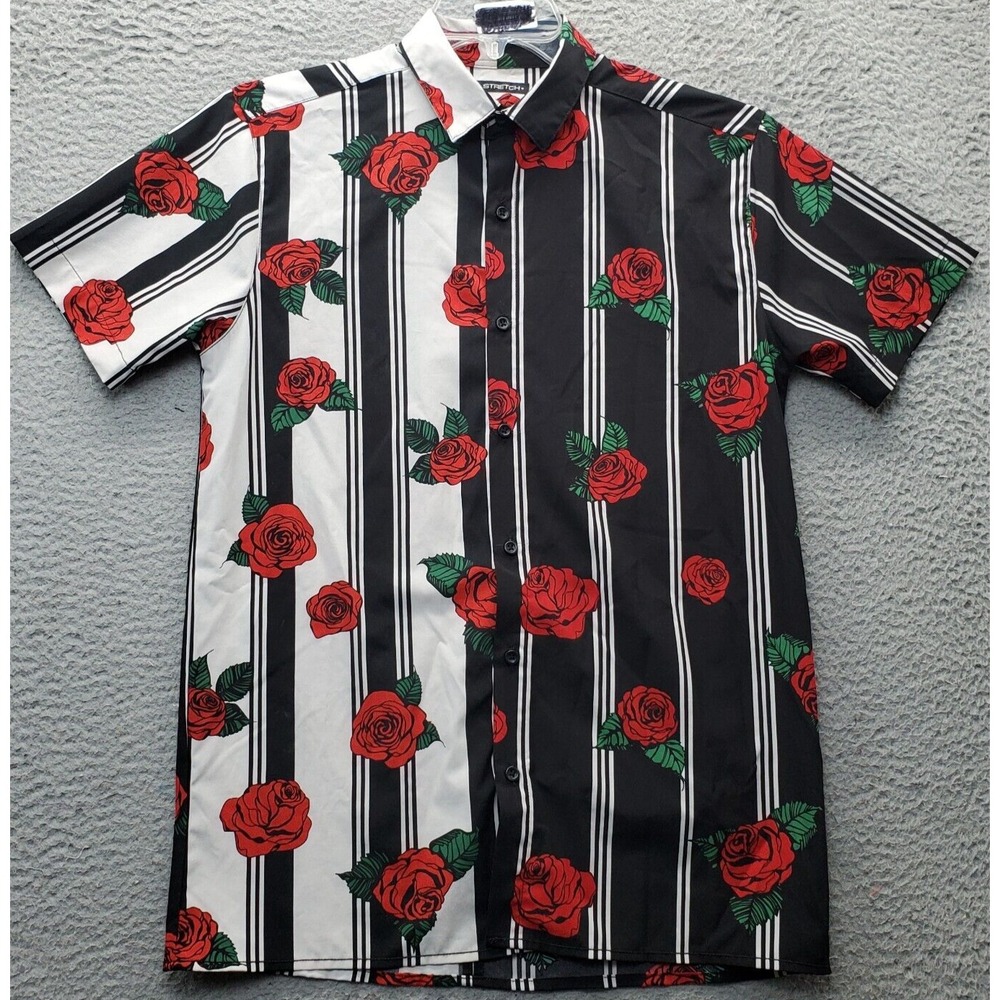 Drill Clothing Casual Shirt Mens S Multi Flower Print Stretch Collar Button Down